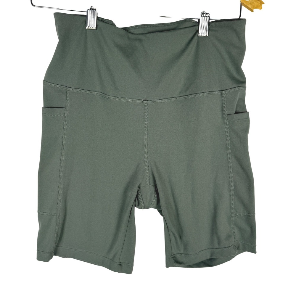 Danskin High Rise Biker Shorts Olive Green Side Pockets Size S Yoga‎ Gym